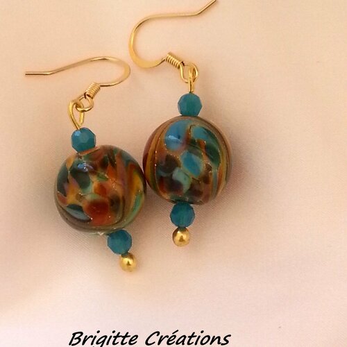 Boucles d'oreilles en perles de verre artisanales lampwork et cristal autrichien sur crochets gold filled,