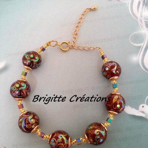 Bracelet en perles japonaises tensha rouges,or, multicolores,éléments de déco,