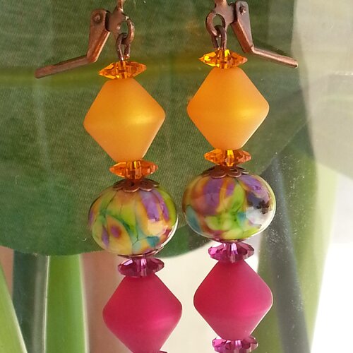 Boucles d'oreilles en perles de verre artisanales &quot;lampwork,cristal swarovski,perles de verre mates,12 mm de diamètre,