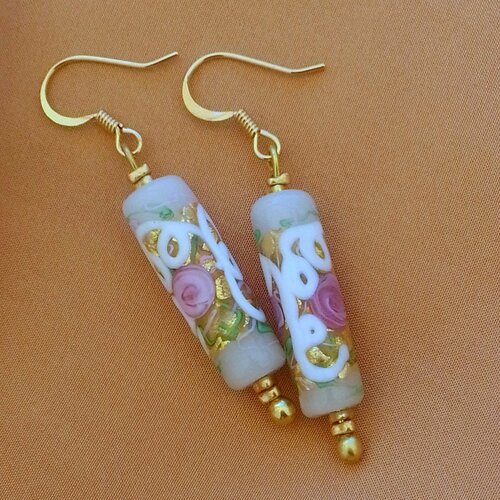 Boucles d'oreilles en perles de verre de murano authentique collection millefiori,