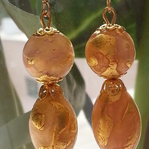 Boucles d'oreilles en perles de verre de murano authentiques,feuille d'or,