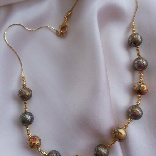 Collier tour de cou en perles japonaises tensha,gold filled,éléments miyuki cristal et or 24 kt,chaine serpentine  plaquée or,48 cm,