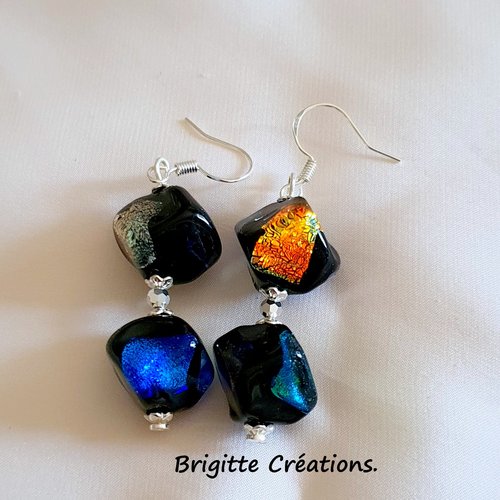 Boucles d'oreilles en perles de verre de murano authentiques dichroiques