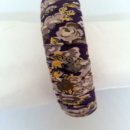 Bracelet jonc en bois recouvert de biais liberty fonds violet