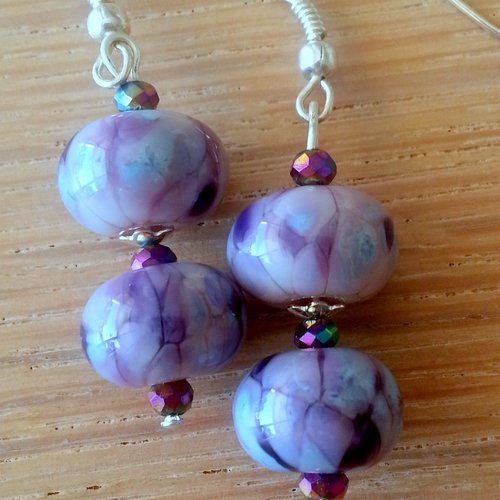 Boucles d'oreilles en perles artisanales "lampwork" authentiques.