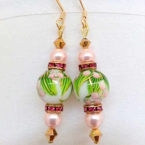 Boucles d'oreilles en perles japonaises tensha motif "muguet"