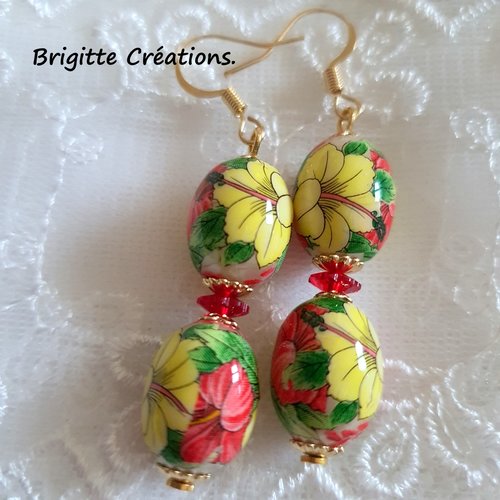 Boucles d'oreilles en perles japonaises tensha olives.