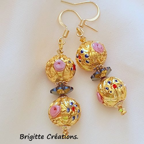 Boucles d'oreilles en perles de verre de murano authentiques.