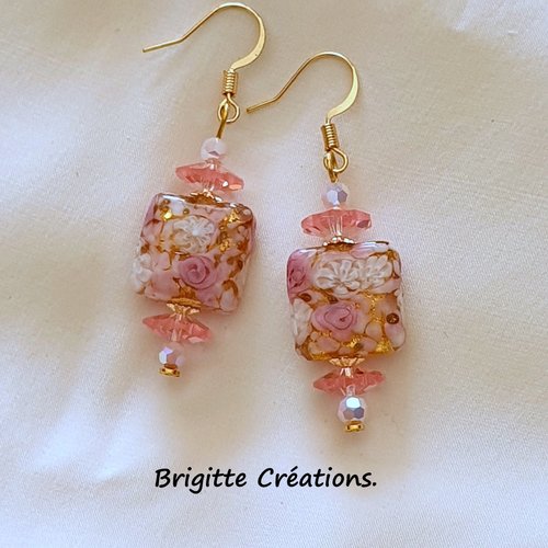 Boucles d'oreilles en perles de verre de murano authentiques "fiorato".