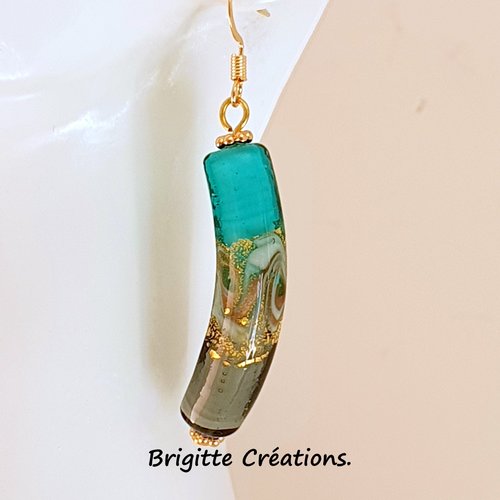 Boucles d'oreilles en perles de verre de murano authentiques gold foil.
