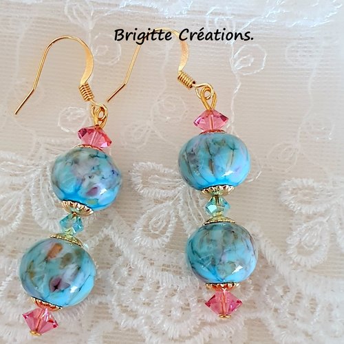Boucles d'oreilles en perles de verre lampwork authentiques.