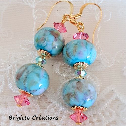 Boucles d'oreilles en perles de verre lampwork authentiques (verre filé au chalumeau)