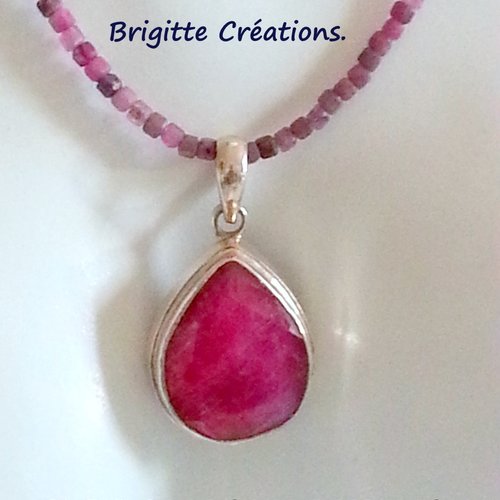 Rubis d'inde - pendentif goutte en rubis authentique sur argent.