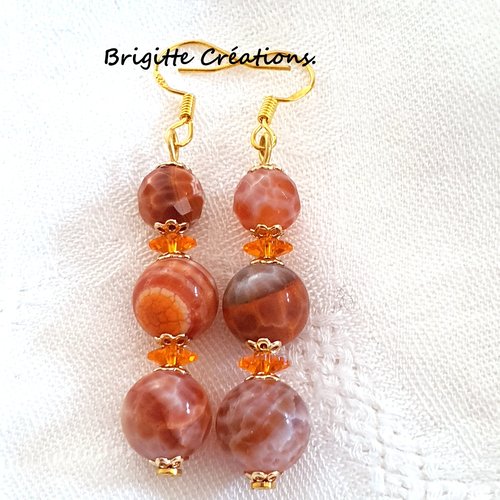 Agate de feu - boucles d'oreilles réalisées en perles rondes en agate de feu sur crochets en po.