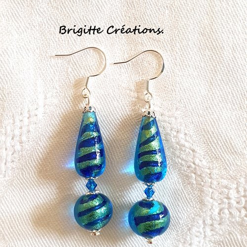 Boucles d'oreilles en perles de verre de murano authentiques sur crochets d'oreilles en argent