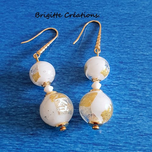 Boucles d'oreilles en perles de verre de murano authentiques sur crochets d'oreilles finition or