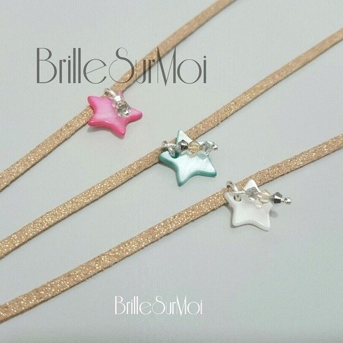 Bracelet enfant cordon suédine  nacre&swarovski