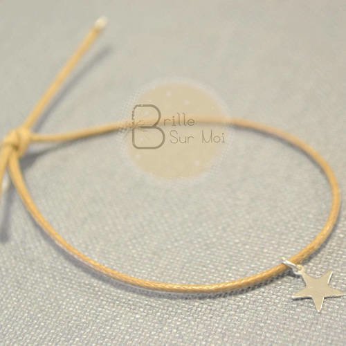 Bracelet cordon en coton ciré etoile argent 925/1000 ème