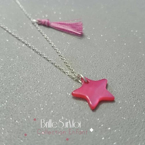 Collier enfant argent 925  etoile nacre et pompom brille sur moi