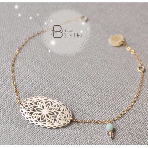 Bracelet  or 14k gold filled intercalaire ovale ajouré fleur en argent 925/1000 &amp;perles cristal swarovski   - brillesurmoi- 