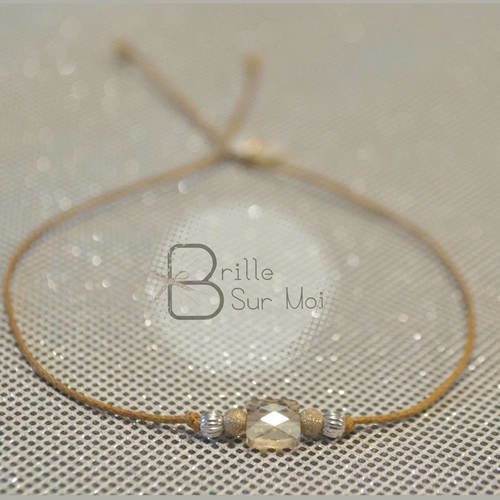 Bracelet cordon  &quot;esprit tribal&quot;  argent 925 &amp; or 14k gold filled avec perle cristal swarovski