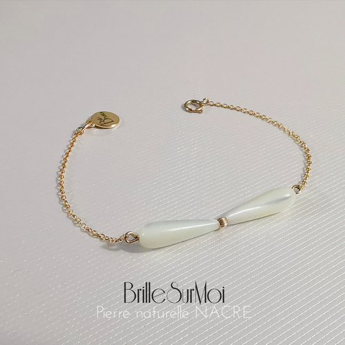 Bracelet  gold filled or 14 k petale nacre naturelle blanche  brillesurmoi
