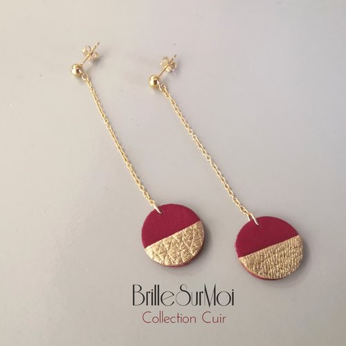 Boucles d'oreilles or gold filled or 14k cuir brillesurmoi