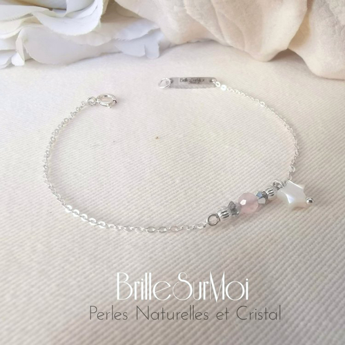 Enfant/ ado bracelet argent 925 perles naturelles  nacre, quartz et cristaux swarovski brillesurmoi