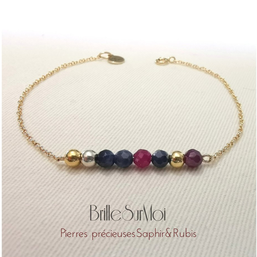 Bracelet ~ saphir & rubis gold filled or 14 k brillesurmoi