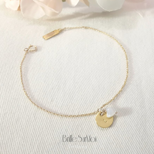 Bracelet minimaliste 'coeur&initiale'  gold filled or 14k brillesurmoi