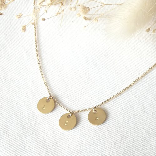 Collier ~ pampillettes d'initiales  ~  gold filled or 14k brillesurmoi