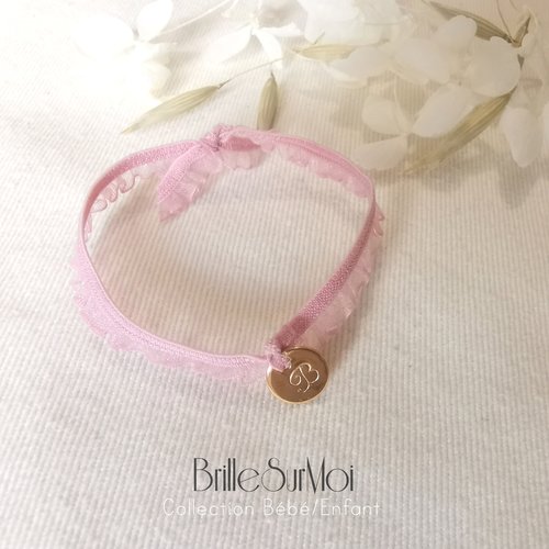 Bracelet dentelle bébé/enfant ~ frou-frou initiale ~ ruban elastique  brillesurmoi