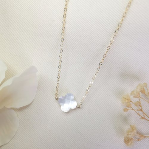 Collier ~mon trèfle' gold filled or 14 k & pierres naturelles  brillesurmoi