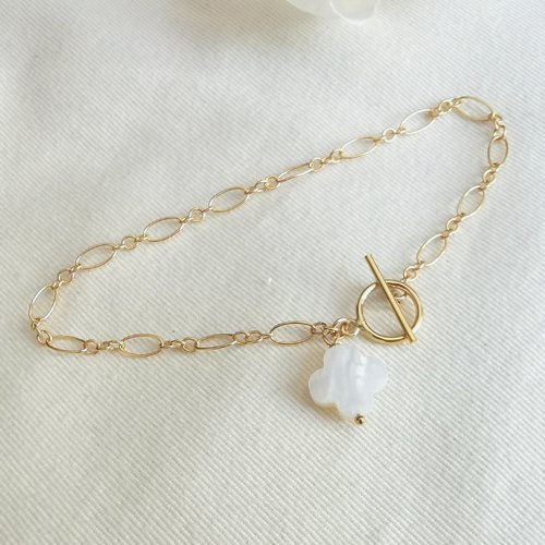 Bracelet t "trefle" gold filled or 14 k pierres naturelle  brillesurmoi