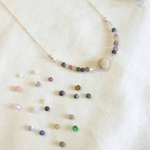 Sautoir ~lumina~ gold filled or 14k cristal&pierres naturelles