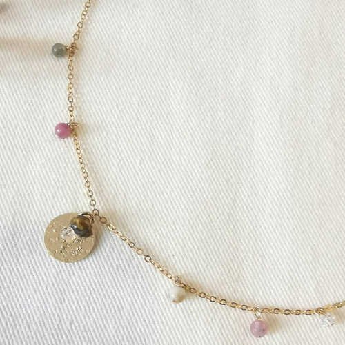 Collier  breloque~ lumina ~  gold filled or 14 k pierres naturelles  & cristal swarovskibrillesurmoi