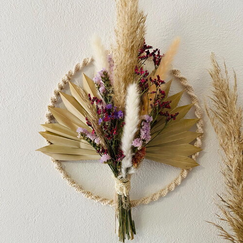 Couronne macramé et fleurs séchées