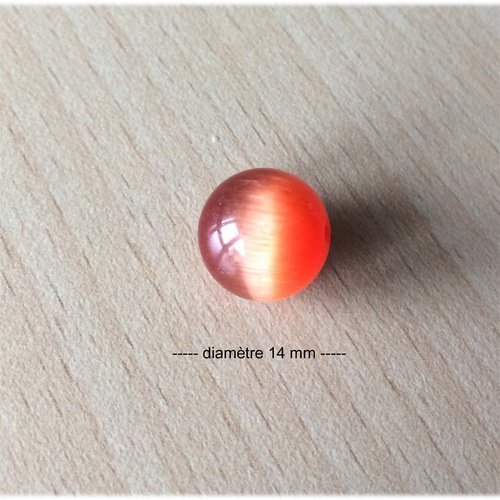 Jolie perle "oeil de chat"  diamètre 14 mm orange sanguine