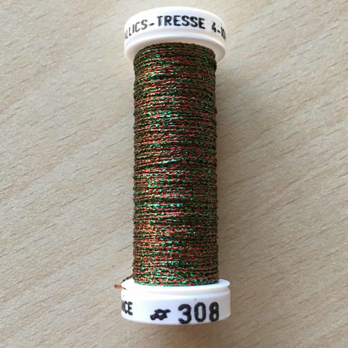 Bobine de fil métallisé au ver à soie 308 tressé 4 chiné