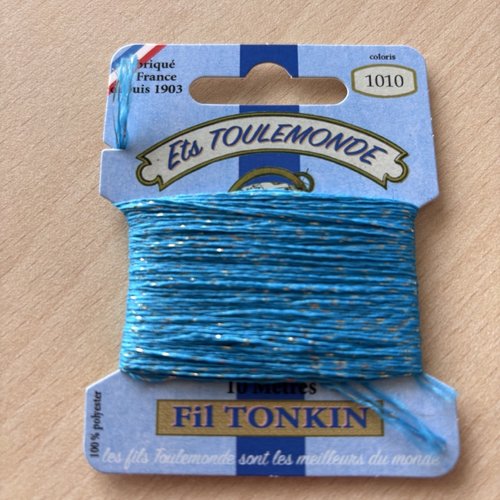 Fil à broder tonkin 1010 turquoise lamé or