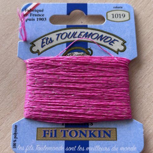 Fil à broder tonkin 1019 rose vif lamé or