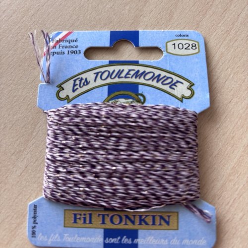 Fil à broder tonkin 1028 chiné violet lamé or