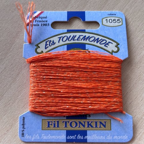 Fil à broder tonkin 1055 mandarine lamé or