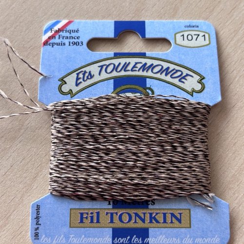 Fil à broder tonkin 1071 chiné beige lamé or