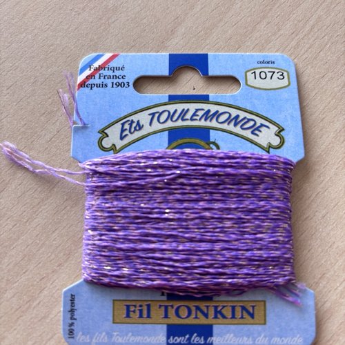 Fil à broder tonkin 1073 chiné mauve lamé or