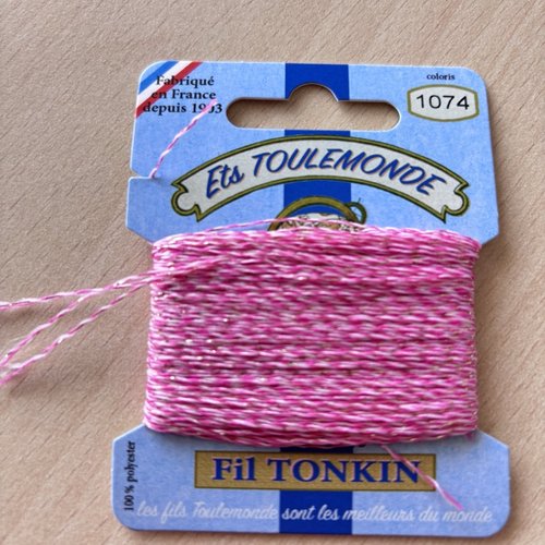 Fil à broder tonkin 1074 chiné rose lamé or