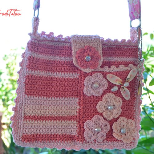 Sac bandoulière au crochet et perle naturelles, à porter sur l’épaule et croisé