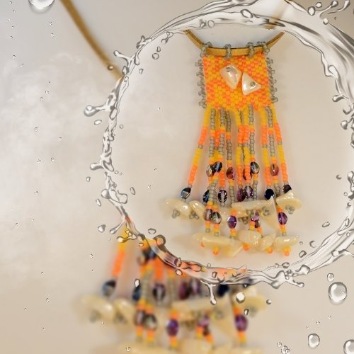 Collier nacre véritable et perles verre tissées main