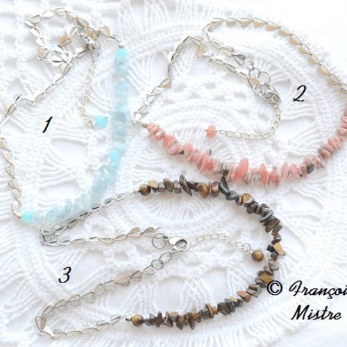 Collier pour femme pierres naturelles rose ou marron