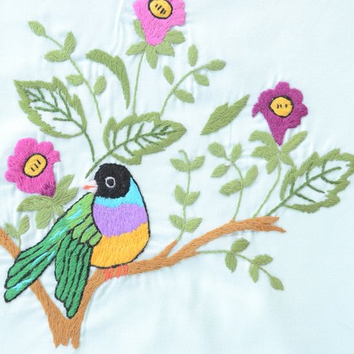 Broderie livrée finie, prête à coudre par vos soins.